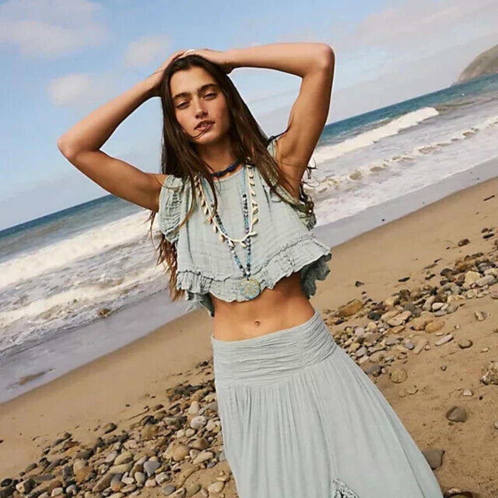 Free People Free-est Augusta Long Skirt Endless Summer Tiered Ruffle M - Picture 4 of 10